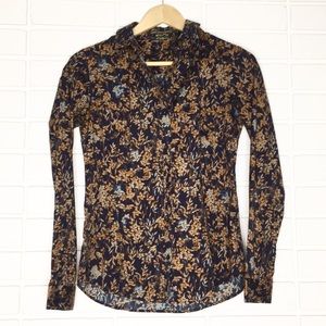 Eddie Bauer Floral Button Down Shirt - Navy and Brown